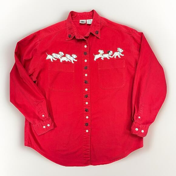 Disney Tops - THE DISNEY CATALOG Women’s Size 2XL Vintage 101 Dalmations Embroidered Red Shirt